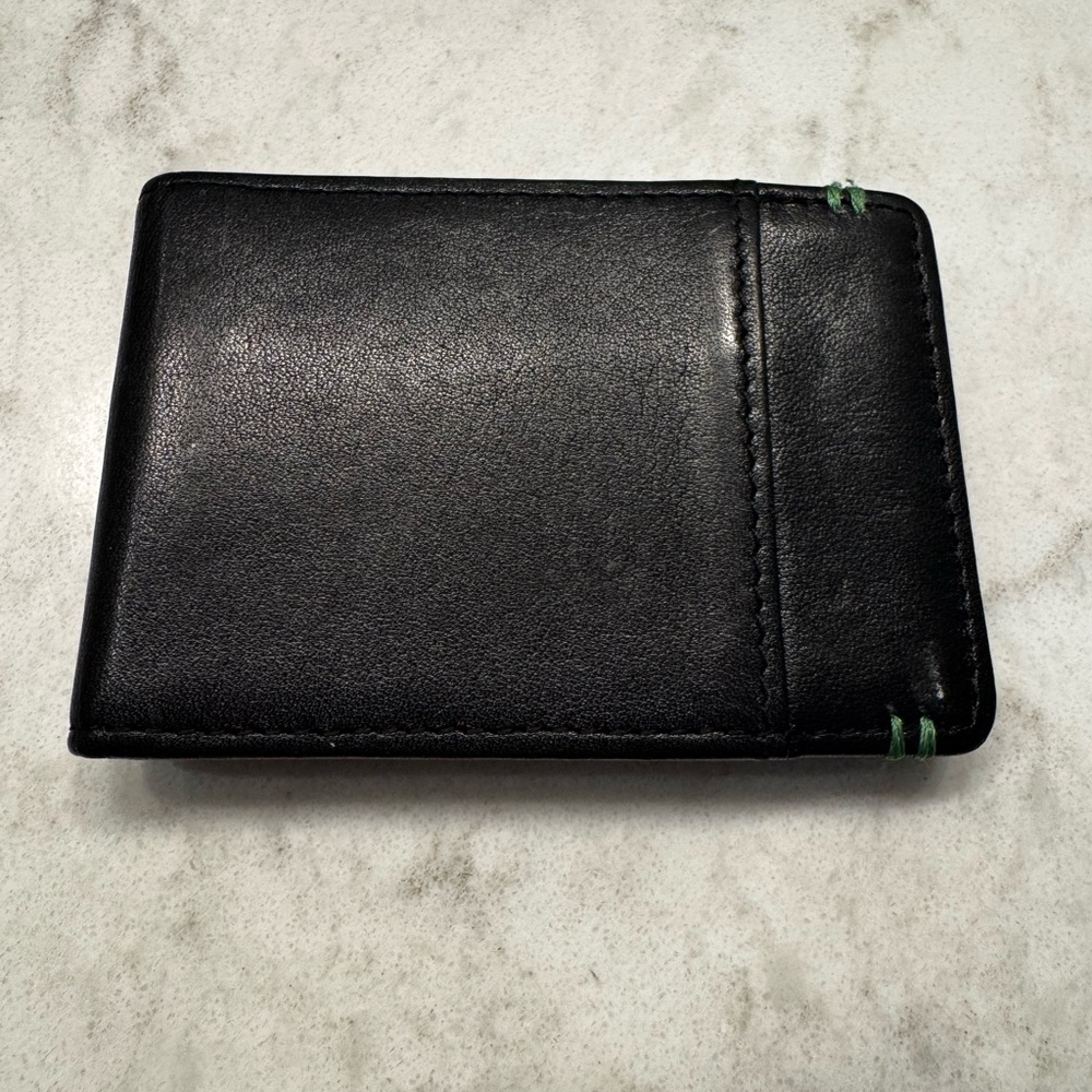 Lodis Black Leather Money Clip with Green Stitch Accents